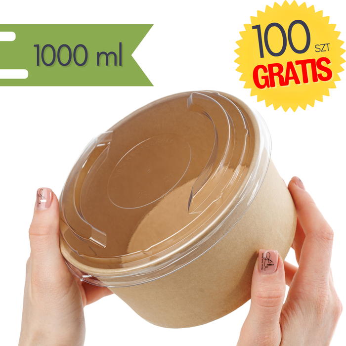 PROMOTION 200+100 FREE Kraft paper bowl 1000 ml with PET lid salads soups ECOPICNIC