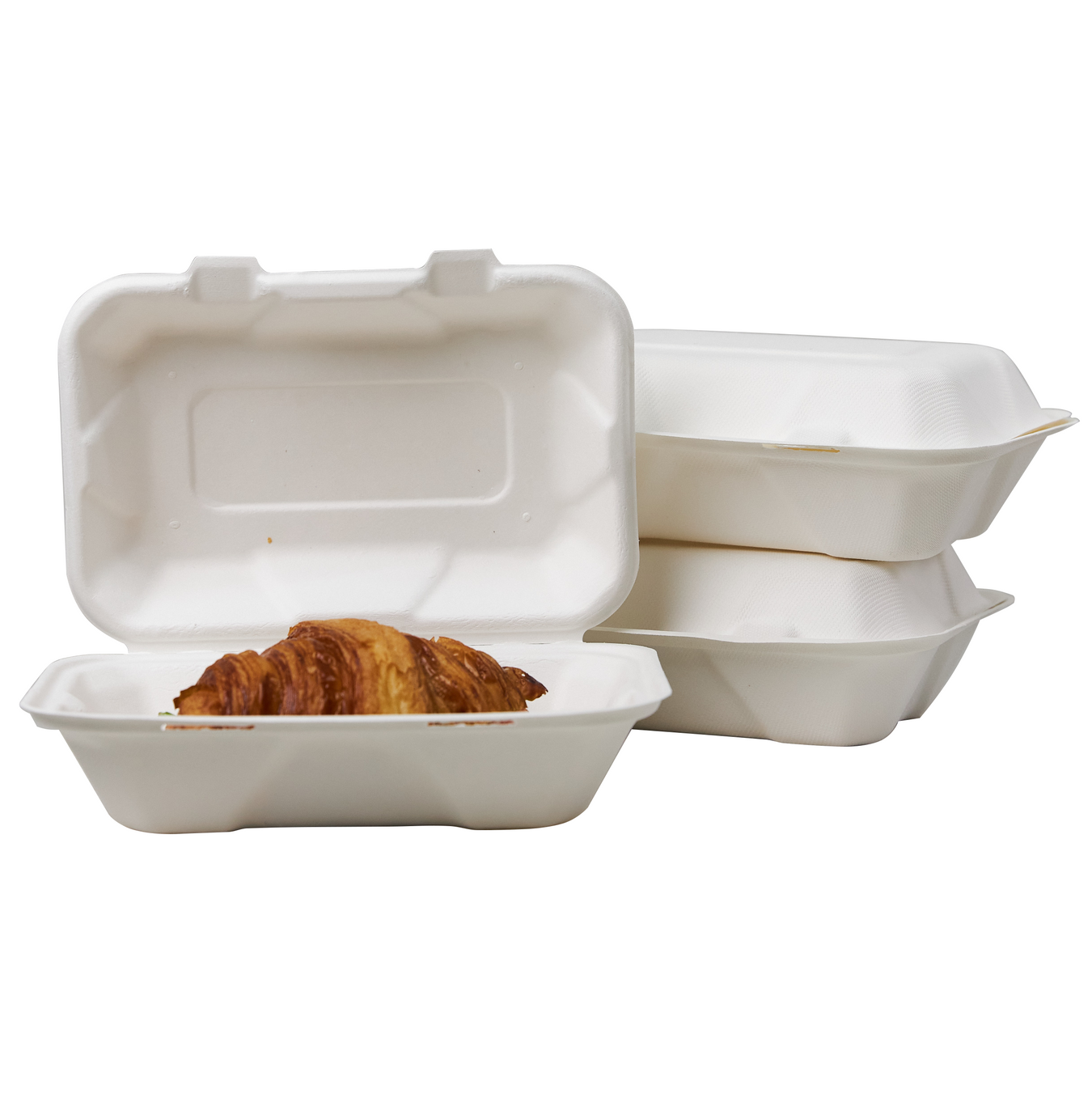 Rectangular lunch boxes made of sugar cane